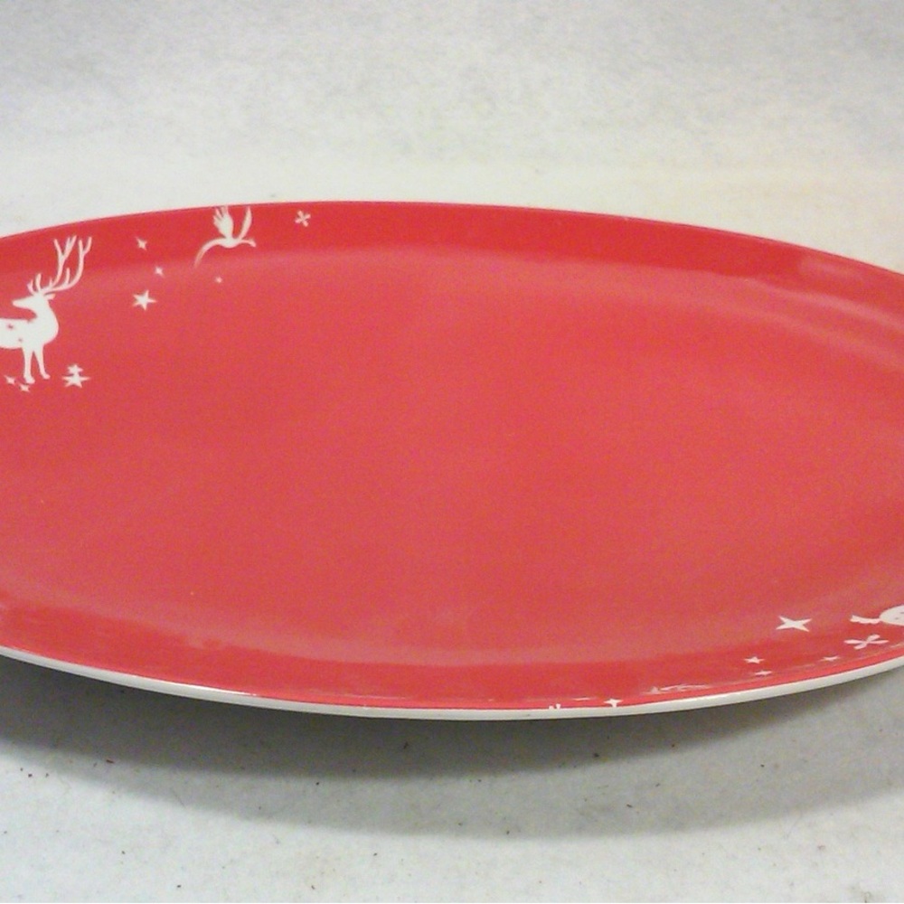 Vintage Tord Boontje Red Porcelain Oval Serving Platter Christmas